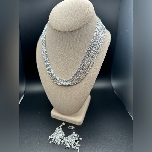 Vintage Sarah Coventry Silver Cascade Necklace & Clip On Earring Set - Picture 8 of 11